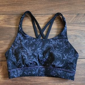 Lululemon Energy Black & Purple Print Crossback Sports Bra - Size 4 - Padded